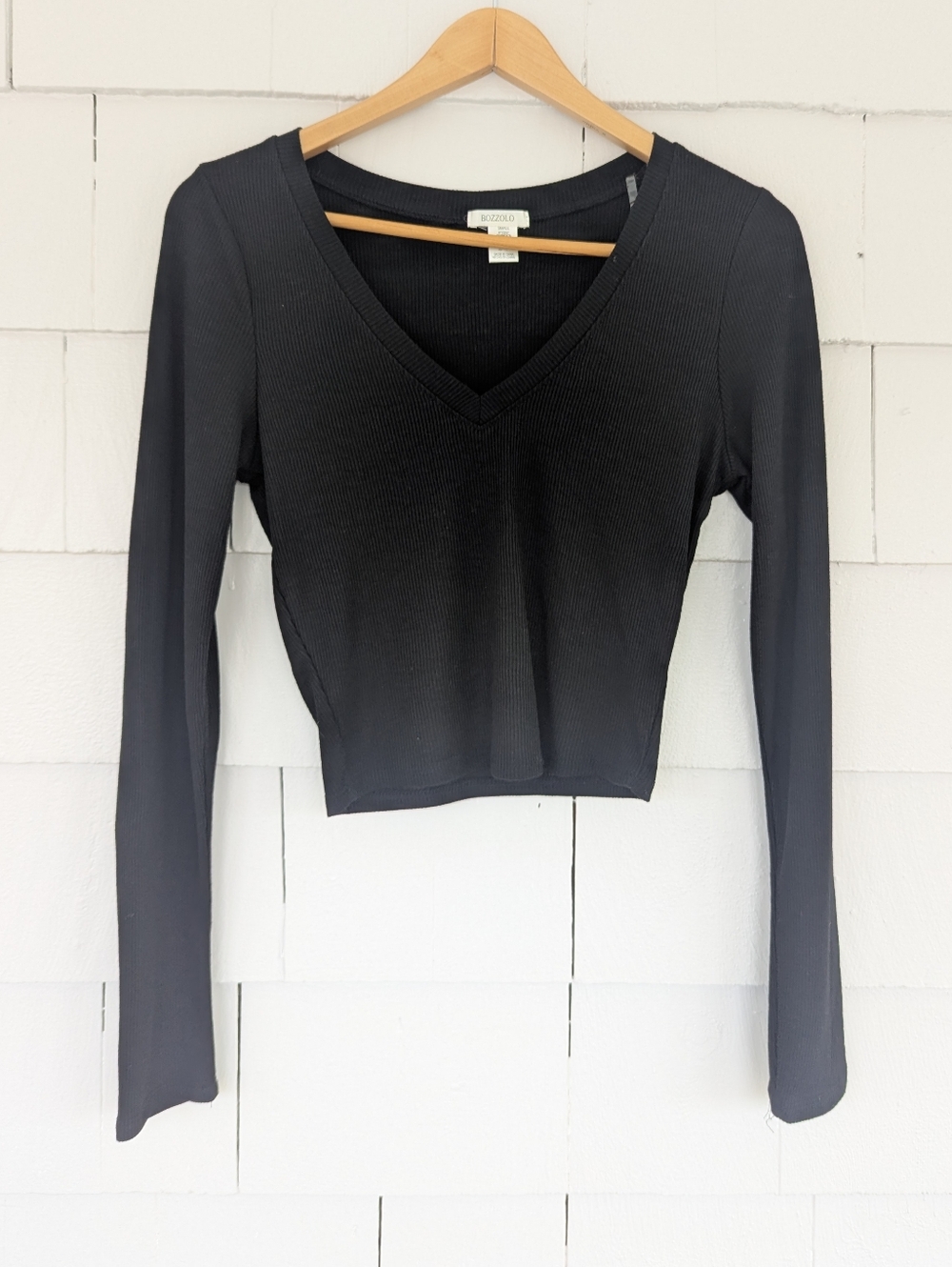 New! Bozzolo Black Long Sleeve Cropped Top Size Small